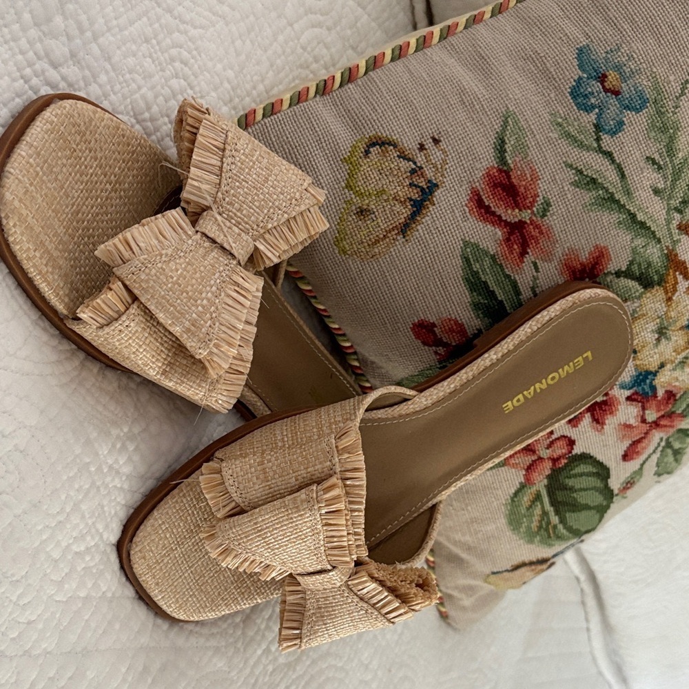 Lemonade Bow Rafia Sandals SS 9 - Picture 2 of 16